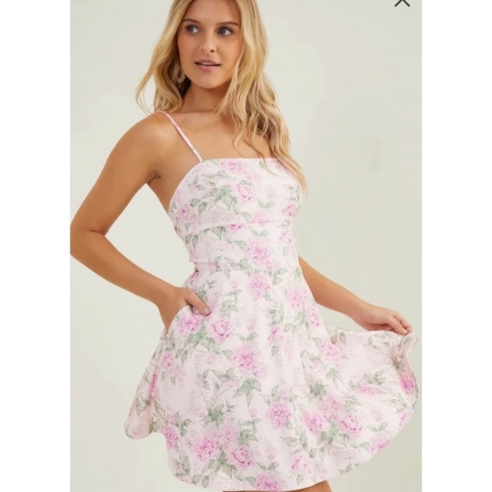 Altar’d State Pink Floral Mini Dress with a Tie Back